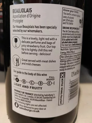 List of product ingredients Beaujolais house by Sainsbury's,  Sainsbury's 75 cL