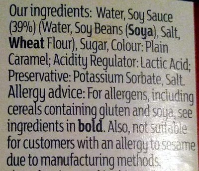 Lista de ingredientes del producto Light Soy Sauce by sainsbury's, Sainsbury's 150 mL