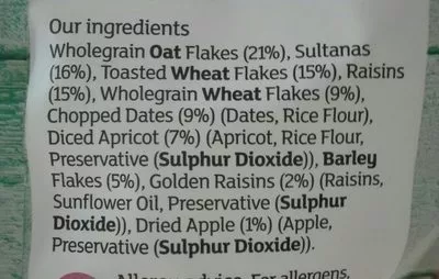 List of product ingredients Fruity muesli Sainsbury's 750g