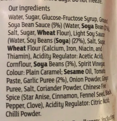 Liste des ingrédients du produit Hoisin & garlic stir fry sauce Sainsbury’s 120g