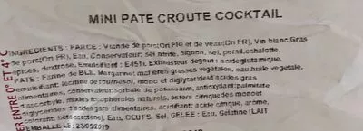 Liste des ingrédients du produit Mini pate en croute  