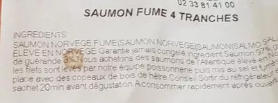 Liste des ingrédients du produit Saumon fumé 4 tranches  
