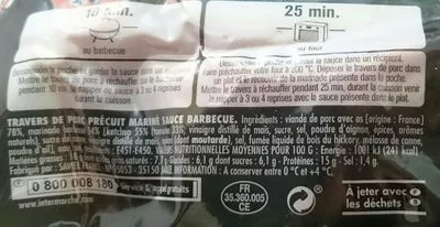 List of product ingredients Travers de porc sauce barbecue  