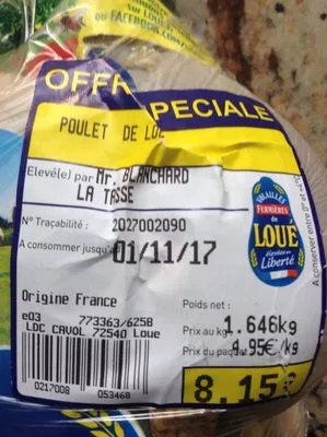 Lista de ingredientes del producto Poulet Fermier de Loué Noir Loué 1.646 kg