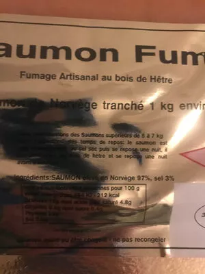 Liste des ingrédients du produit Saumon fume de Norvege Claude traiteur 1.095