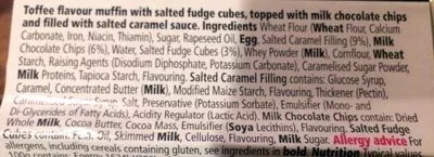 List of product ingredients 4 filled muffins - salted caramel Tesco 320g