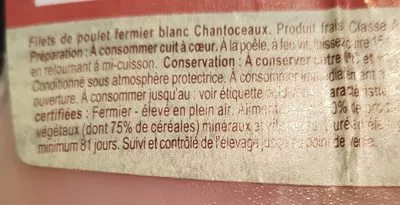List of product ingredients Filets poulet blanc  