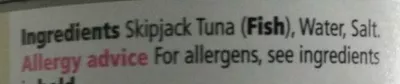 Liste des ingrédients du produit Tuna Chunks in brine Tesco 160 g (112 g drained)