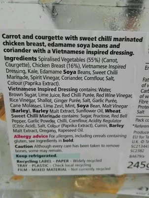 List of product ingredients Spiralised salad Tesco 