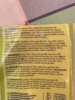 Lista de ingredientes del producto Arroz de coliflor al estilo asitático Bofrost 750 g