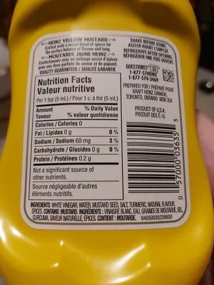 List of product ingredients Heinz Yellow Mustard Heinz 