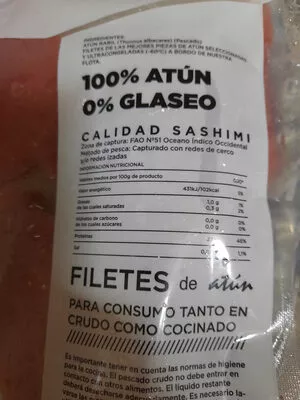 Lista de ingredientes del producto Filetes de atún Echebastar 