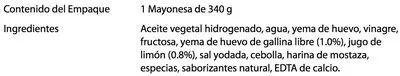 Lista de ingredientes del producto Mayonesa Heinz Heinz 340 g