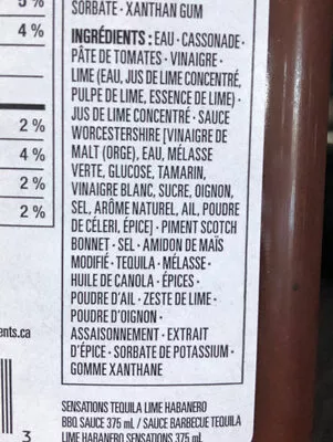 Lista de ingredientes del producto Tequila lime habanero Sensations 375 ml
