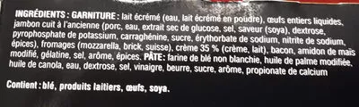 Liste des ingrédients du produit Quiche lorraine Plaisirs gastronomique 575 g