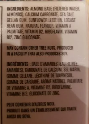 List of product ingredients Boisson Aux Amandes (non Sucrée) Earthsown 