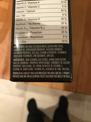 List of product ingredients Barista avoine sans gluten Earth's Own 946 ml
