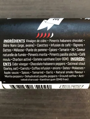 Liste des ingrédients du produit Sauces piquantes bière noire café La Pimenterie 148 ml