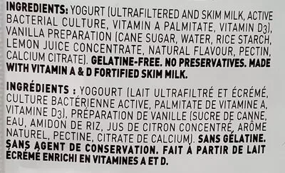 List of product ingredients Greek Yogurt Vanilla 2% M. F. Iogo 750 g
