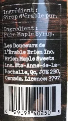 List of product ingredients Sucre d'érable  
