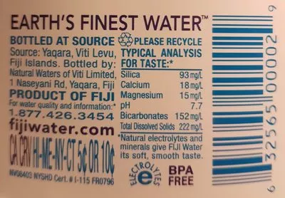 Lista de ingredientes del producto Agua Natural Artesanal Marinter, Fiji 1 L
