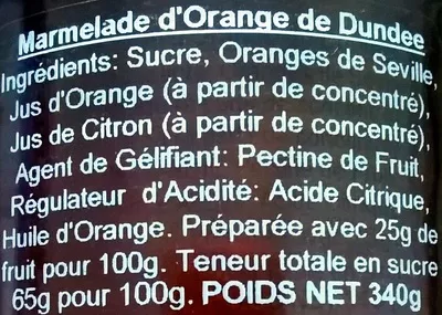 Lista de ingredientes del producto The dundee marmalade Mackdays 340 g