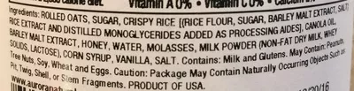 List of product ingredients Original Vanilla Crunch Granola Aurora Natural 395 g