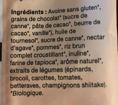 Lista de ingredientes del producto Billes De Cereales Granola Chocolat Made Good 24 g
