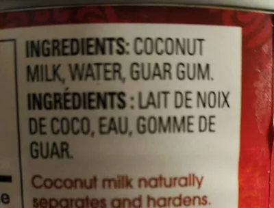 Liste des ingrédients du produit Coconut milk, unsweetened Simply Asia 15 oz (425g)