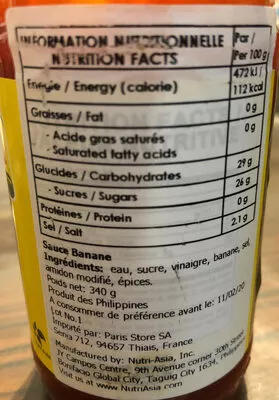 Lista de ingredientes del producto Jufran, Banana Sauce Nutri-Asia  Inc. 340 g