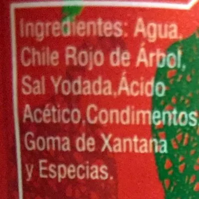 List of product ingredients Chile de árbol Sane 150 ml