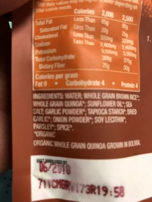 Lista de ingredientes del producto Quinoa & brown rice Seeds Of Change 