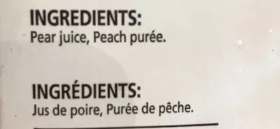 List of product ingredients 100% peach fruit juice blend, peach  