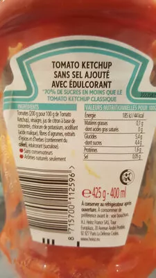 Liste des ingrédients du produit tomato ketchup heinz 400 ml