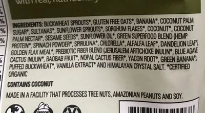 Liste des ingrédients du produit Activated superfood cereal Living Intentions  Llc 