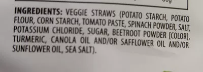 Lista de ingredientes del producto Sensible portions, garden veggie straws, vegetable and potato snack The Hain Celestial Group  Inc. 198 g