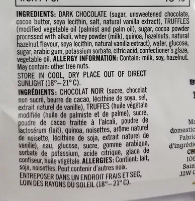 List of product ingredients snacking chocolate truffes de france 180g