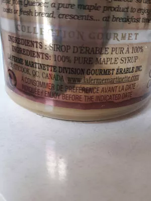 List of product ingredients crème de sirop d'érable pur fondant d'érable 200 g
