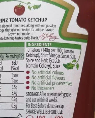 Lista de ingredientes del producto Heinz Tomato Ketchup Heinz 
