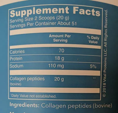 Liste des ingrédients du produit Collagen Peptides Vital Proteins 36 oz