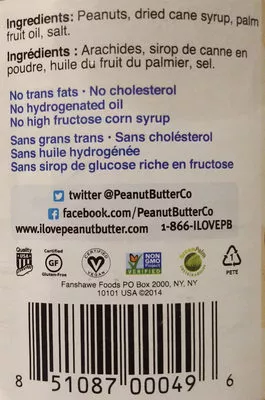Liste des ingrédients du produit beurre d'arachide Peanut Butter & Co 500 g