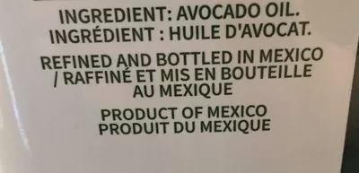 Liste des ingrédients du produit 100% pure avocado oil Chosen Foods 