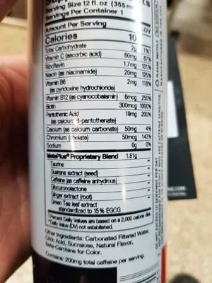 Lista de ingredientes del producto celsius  