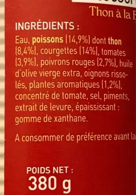 Lista de ingredientes del producto Thon a la basquaise La Belle-Îloise 