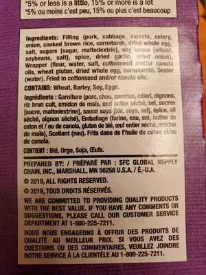 List of product ingredients Pâté impériaux au porc Minh 1.24 kg