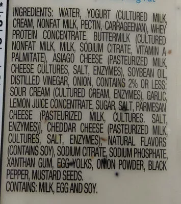 Lista de ingredientes del producto Creamy Caesar Yogurt Dressing Bolthouse Farms 14 fl oz, 414ml