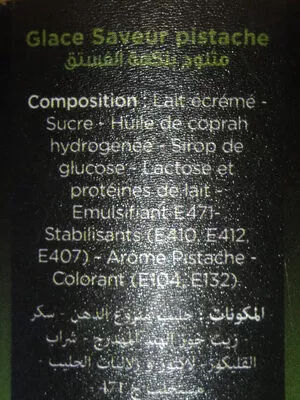 Liste des ingrédients du produit glace Saveur pistache Boules D'Or 450 ml