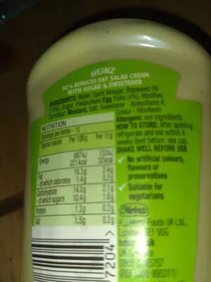 Lista de ingredientes del producto salad cream Heinz 