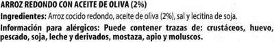 Liste des ingrédients du produit Arroz cocido redondo La Villa 250 g (2 x 125 g)