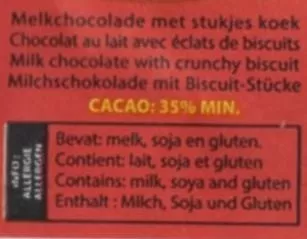 Lista de ingredientes del producto Chocolat lait et biscuit Albert Premeir chocolaterie 10 g